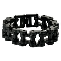 Schwarzes Bikechain Armband aus Chirurgenstahl 316L auf weißem Hintergrund