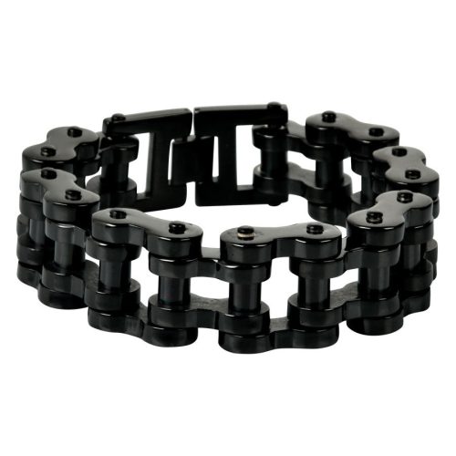Schwarzes Bikechain Armband aus Chirurgenstahl 316L auf weißem Hintergrund