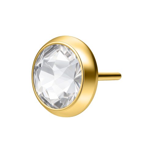 Goldener Piercing-Aufsatz mit kristallklarem Stein auf weißem Hintergrund