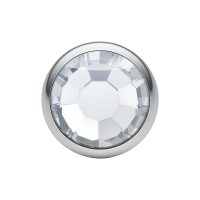 Silberner Disc Aufsatz 4,0 mm mit kristallklarem Stein auf weißem Hintergrund