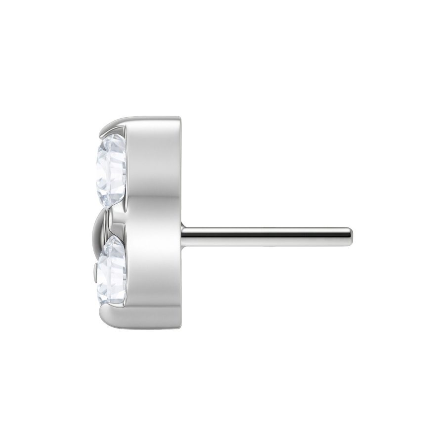 Silberner Trinity Aufsatz für Push Fit Labret mit klaren Kristallen auf weißem Hintergrund