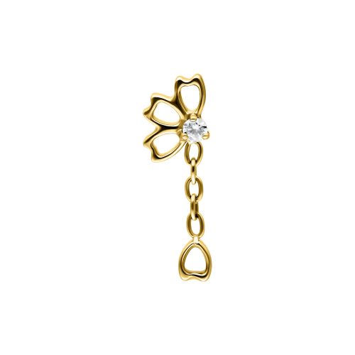 Goldener Piercingaufsatz mit kristallklarem Stein auf weißem Hintergrund