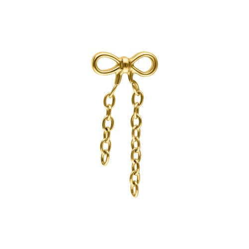 Goldener Push Fit Anhänger in Schleifenform mit zwei Ketten auf weißem Hintergrund