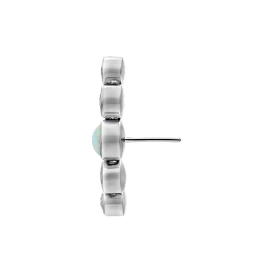Silberner Push Fit Opal Aufsatz aus Titan mit klarem Kristall, Seitenansicht