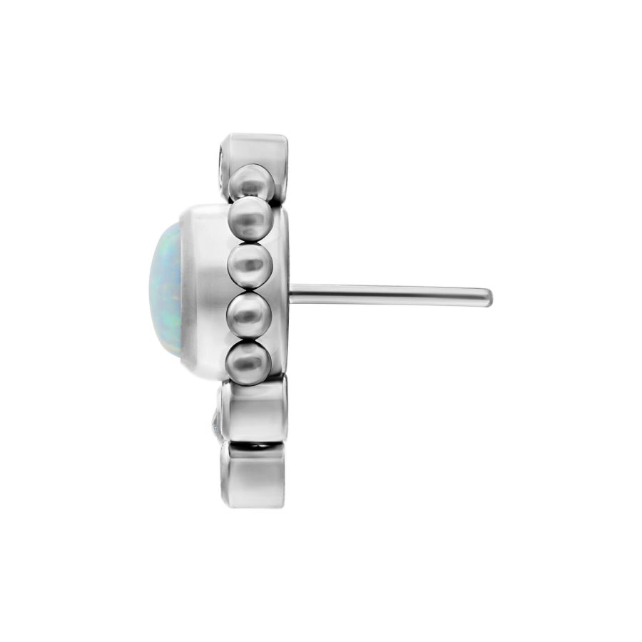 Silberner Titan Aufsatz mit weißem Opal und Push-Fit-System, seitlich