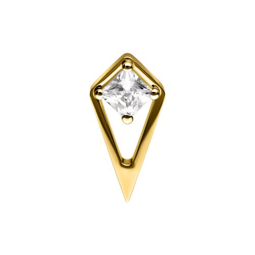 Goldener Push Fit Aufsatz in Rautenform mit klarem Kristall auf weißem Hintergrund