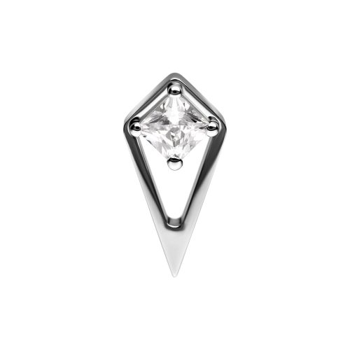 Silberner geometrischer Aufsatz mit klarem Kristall auf weißem Hintergrund