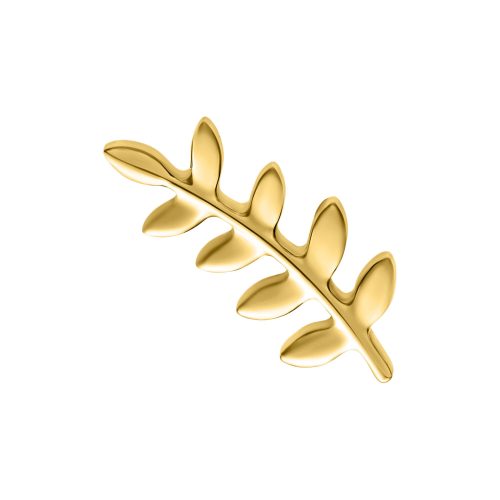 Goldener Metallaufsatz in Blattform für Push Fit Piercings auf weißem Hintergrund