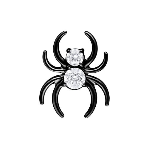 Schwarzer Metall Spider Aufsatz mit zwei kristallklaren Steinen auf weißem Hintergrund