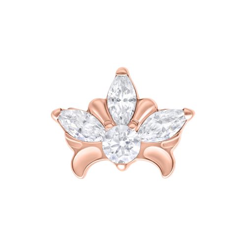 Roségoldener Push Fit Tiara Aufsatz mit klaren Kristallen auf weißem Hintergrund