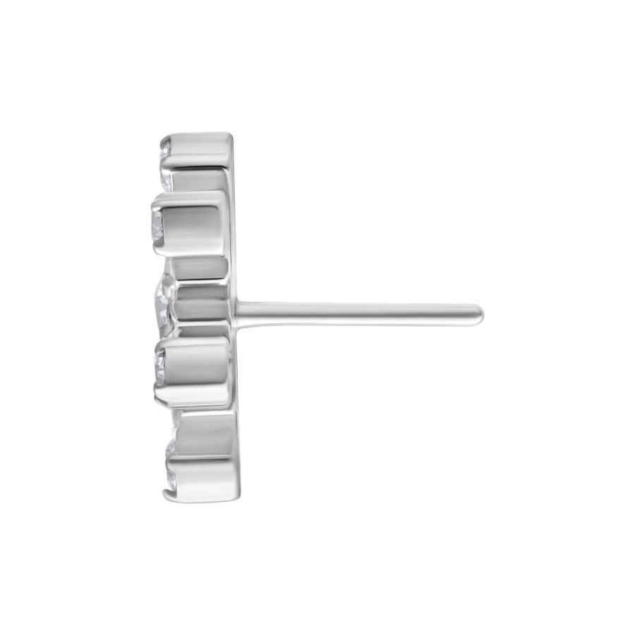 Seitenansicht eines silbernen Titan Push Fit Blumenaufsatzes mit klaren Kristallen