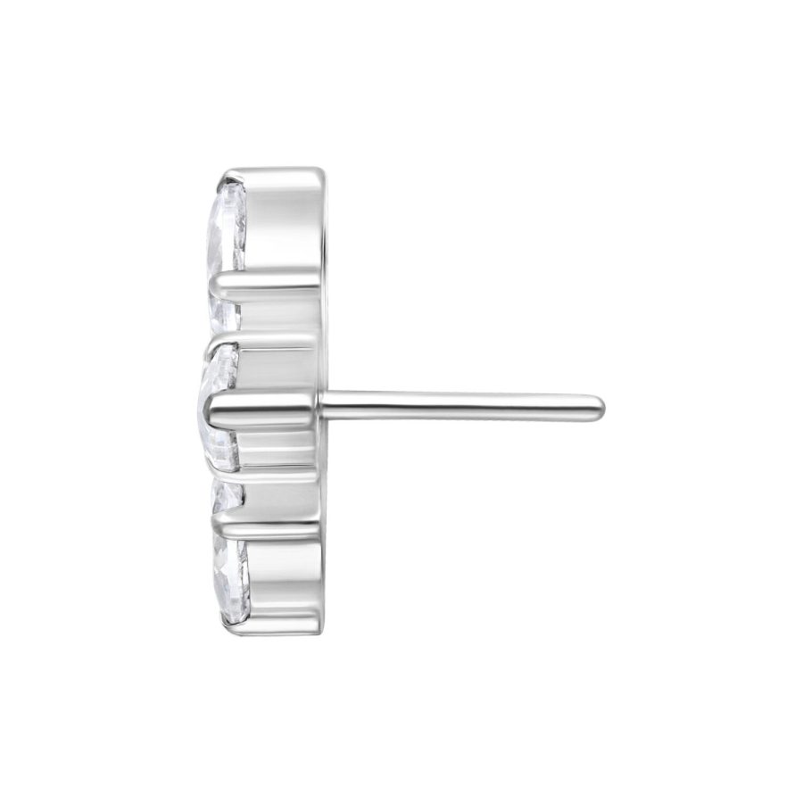 Silberfarbener Push Fit Trinity Aufsatz aus Metall mit klarem Kristall, seitliche Ansicht