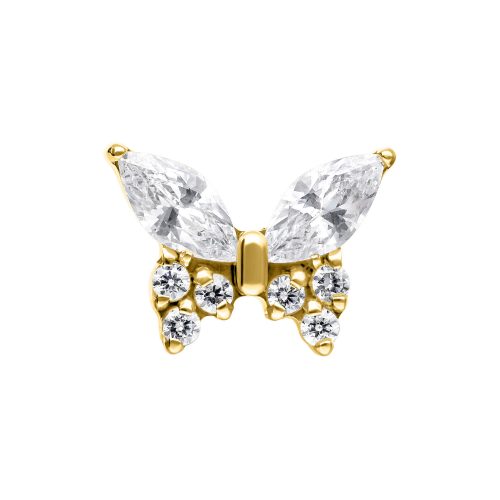 Goldener Schmetterling Aufsatz mit klaren Kristallen auf weißem Hintergrund