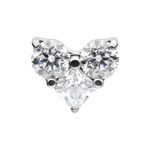 Dreifacher Kristall Herz Aufsatz aus Titan mit klarem Stein auf weißem Hintergrund