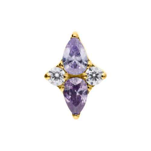 Lavendel Kristall Aufsatz mit goldener Fassung auf weißem Hintergrund