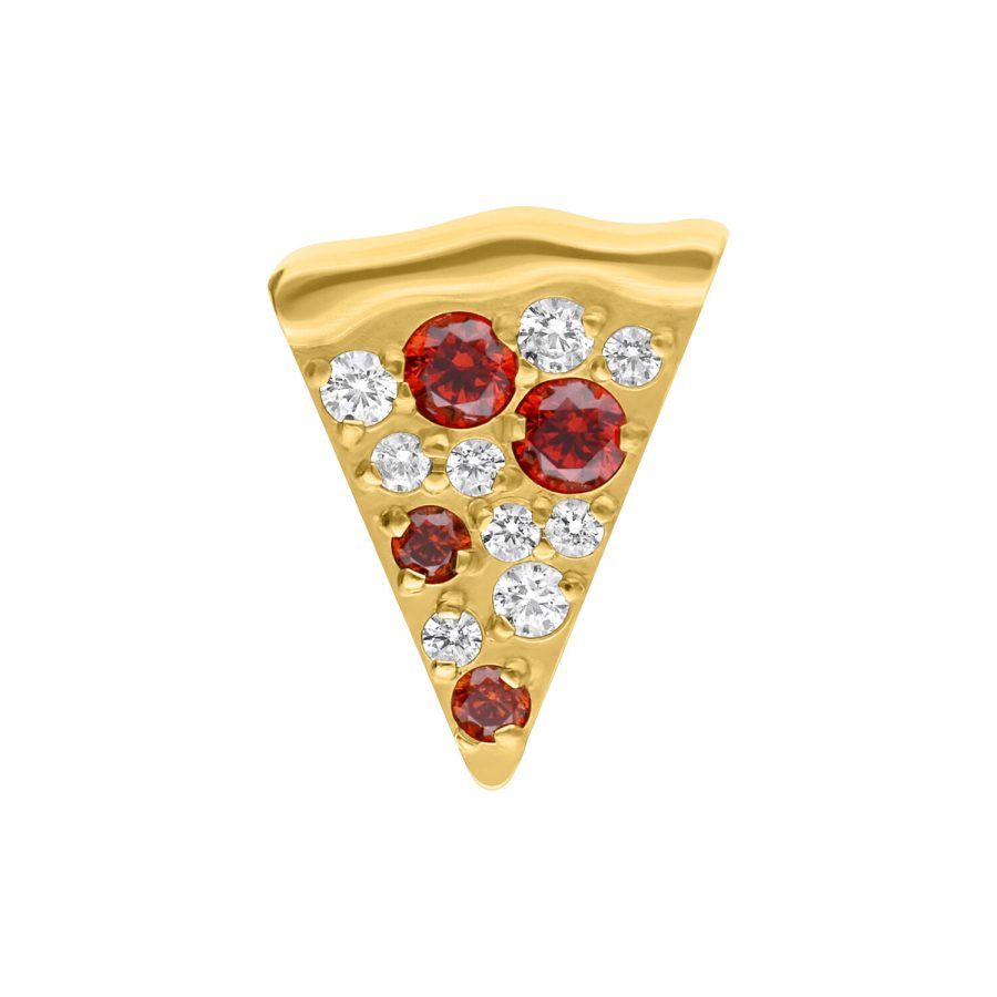 Goldener Pizza-förmiger Piercing-Aufsatz mit roten und klaren Kristallen