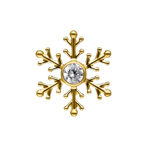 Goldener Schneeflocken-Aufsatz aus Titan mit klarem Kristall auf weißem Hintergrund
