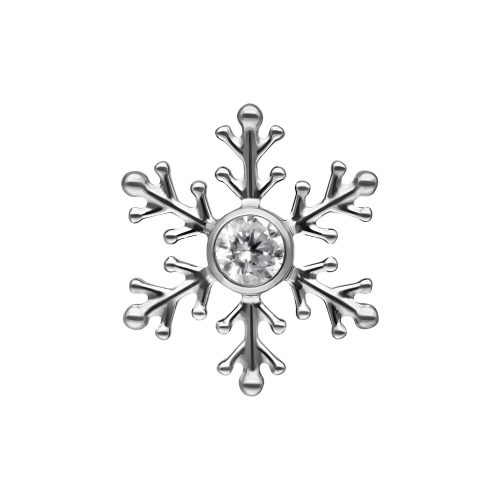 Silberner Schneeflocken-Piercingaufsatz mit klarem Kristall auf weißem Hintergrund