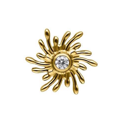 Goldener Sunburst Push Fit Aufsatz mit klarem Kristall auf weißem Hintergrund