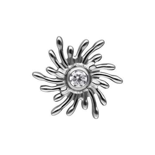 Silberner Sunburst Aufsatz mit klarem Kristall auf weißem Hintergrund