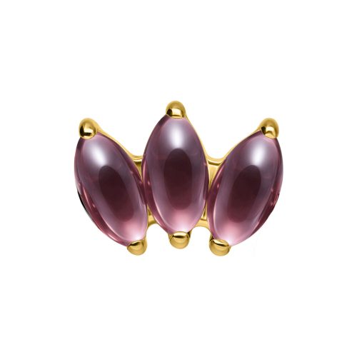 Goldener Lotus Aufsatz mit drei ovalen Amethyststeinen auf weißem Hintergrund