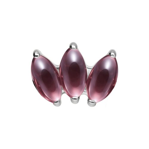 Silberner Push Fit Lotus-Aufsatz mit drei Amethyst-Steinen auf weißem Hintergrund