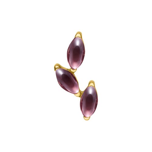 Goldener Aufsatz mit drei ovalen Amethysten auf weißem Hintergrund