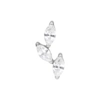 Drei klare Kristalle auf silbernem Titan für Push Fit Piercings