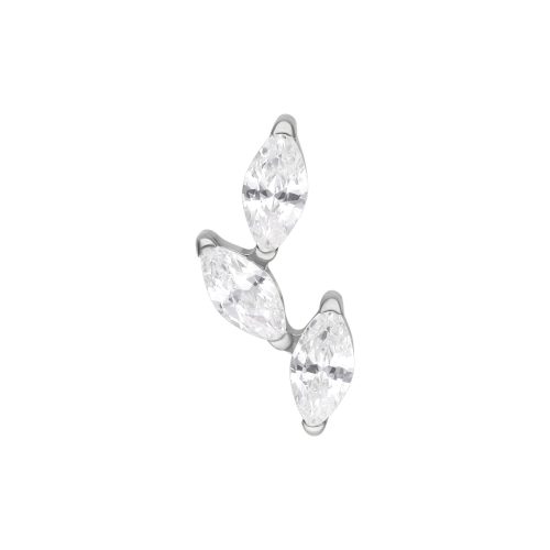 Drei klare Kristalle auf silbernem Titan für Push Fit Piercings