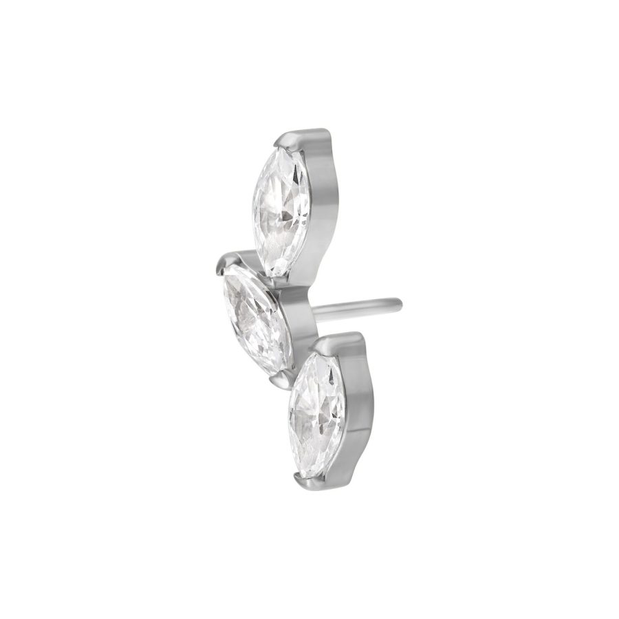 Silberner Push Fit Piercing Aufsatz mit drei klaren Kristallen