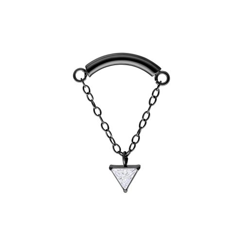 Schwarzer Triangle Helix Aufsatz mit Kristall an Kette auf weißem Hintergrund