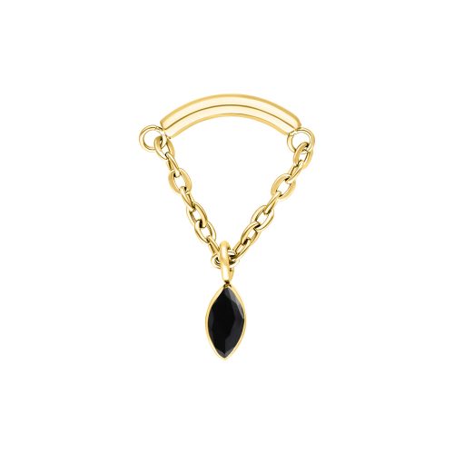 Goldener Oval Helix Aufsatz mit schwarzem Kristall auf weißem Hintergrund