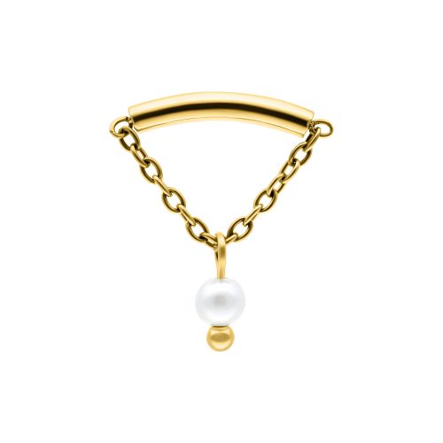 Goldener Helix Aufsatz mit Perle und Kette auf weißem Hintergrund