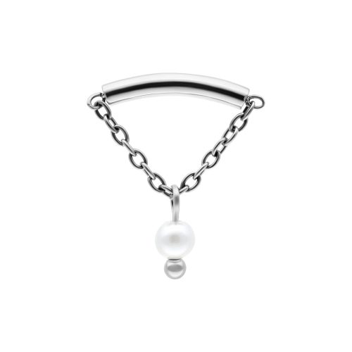 Silberfarbener Helix Push Fit Aufsatz mit Kette und Perle auf weißem Hintergrund