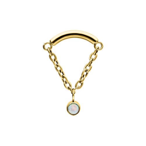 Goldener Helix Aufsatz mit synthetischem Opal auf weißem Hintergrund