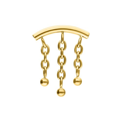 Goldener Push Fit Helix Aufsatz mit 3 hängenden Ketten auf weißem Hintergrund