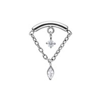 Silberner Helix Piercing Aufsatz mit zwei klaren Kristallen an Ketten