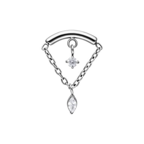 Silberner Helix Piercing Aufsatz mit zwei klaren Kristallen an Ketten