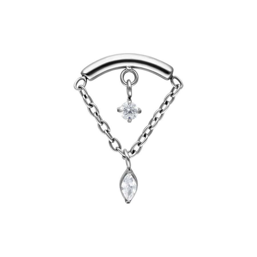 Silberner Helix Piercing Aufsatz mit zwei klaren Kristallen an Ketten