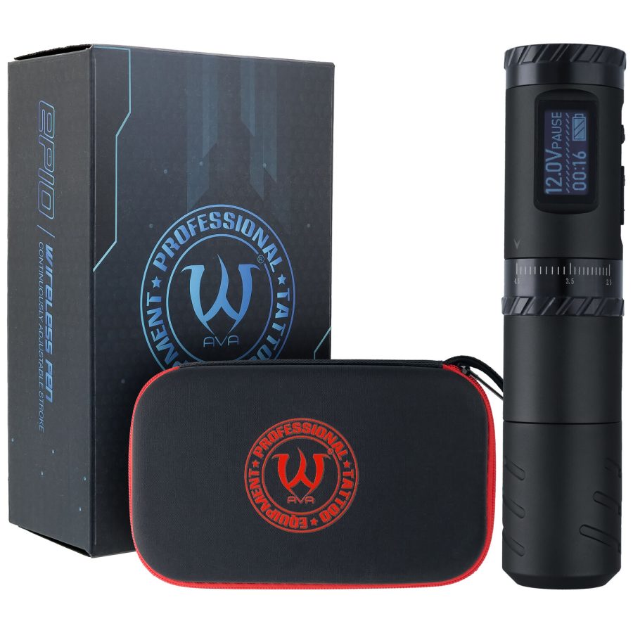 Schwarze kabellose Tattoo Pen Maschine mit Etui und Verpackung