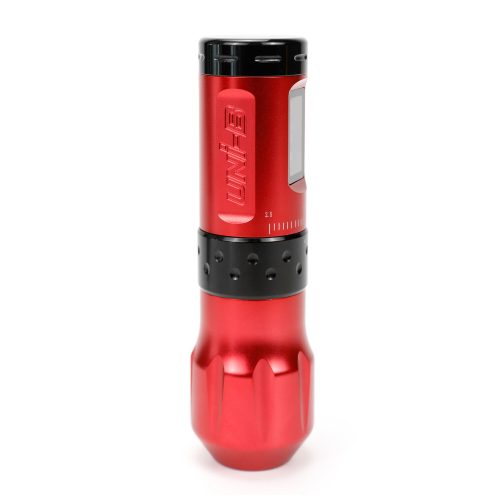 Rote Wireless Pen Maschine mit schwarzem Griff auf weißem Hintergrund