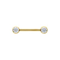 Goldenes Muse Barbell mit kristallklaren Enden auf weißem Hintergrund