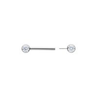 Silbernes Barbell mit klarem Kristall, Länge 14 mm, auf weißem Hintergrund
