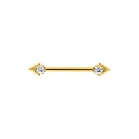 Goldener Nippel Barbell mit Pfeilspitzen und Kristallen, 16 mm Länge