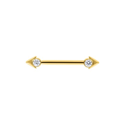 Goldener Nippel Barbell mit Pfeilspitzen und Kristallen, 16 mm Länge