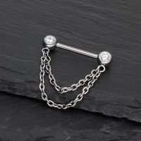 Schwarze Titan Barbell mit zwei Ketten auf schwarzem Stein