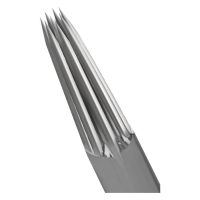 Nahaufnahme von Kwadron™ Round Liner Tattoonadeln aus Chirurgenstahl 316L auf weißem Hintergrund