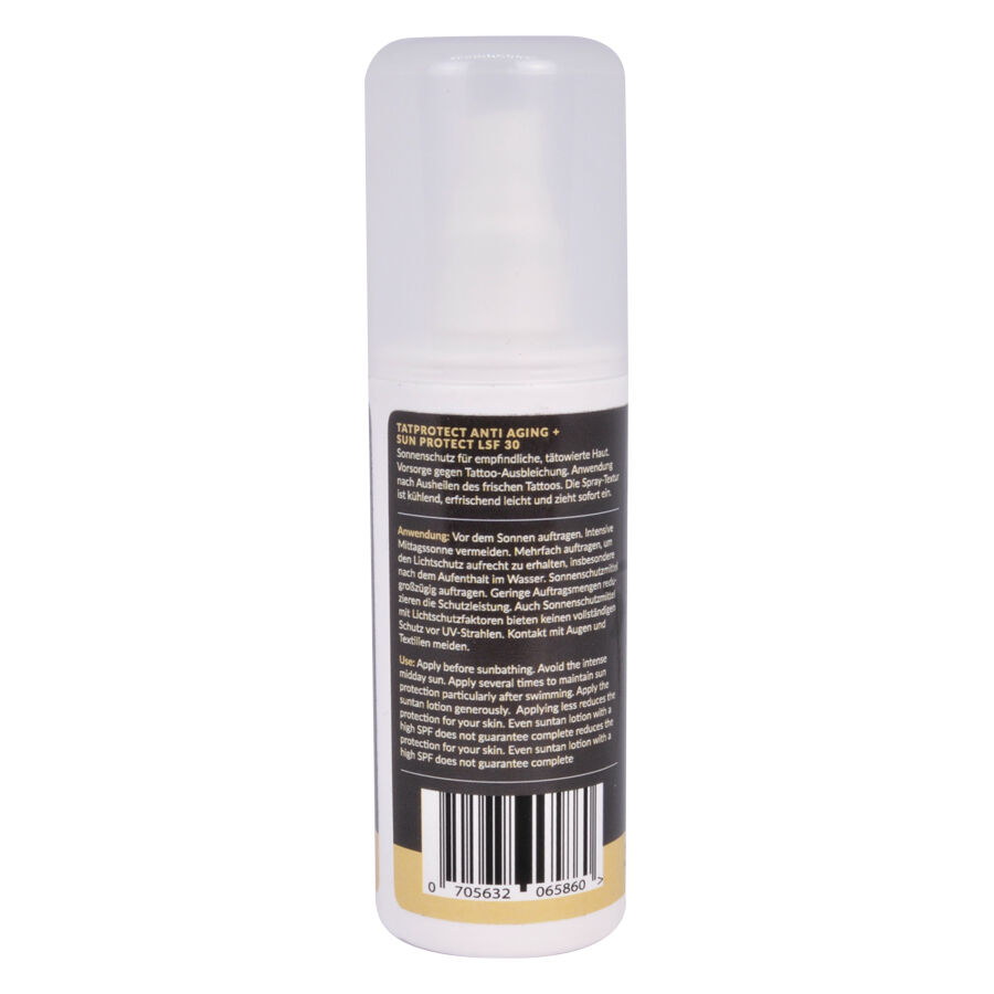 TATprotect Antiaging Sonnenschutz LSF30, 100ml Flasche auf weißem Hintergrund