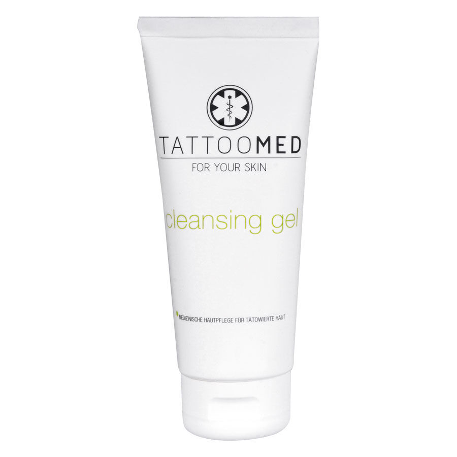 Weiße Tube TattooMed® Reinigungsgel 100ml auf neutralem Hintergrund