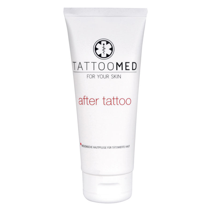 Weiße Tube TattooMed® After Tattoo Creme 100ml auf weißem Hintergrund
